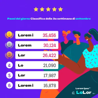 Posto di classifica a gradini con un tocco di viola