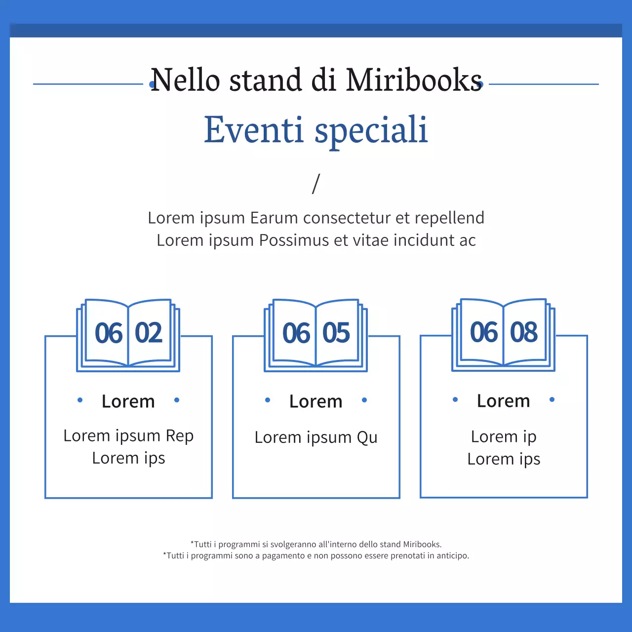 Una guida per una semplice fiera del libro in bianco e blu