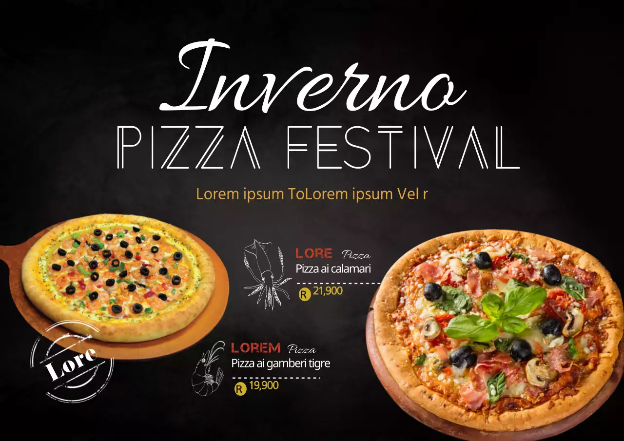 Nuovo menu di pizza ai frutti di mare