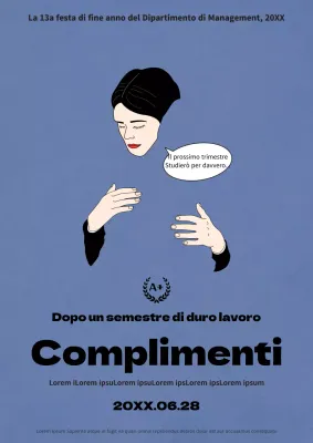 Un'illustrazione emozionale del blu navy per promuovere una festa di fine anno dell'università.