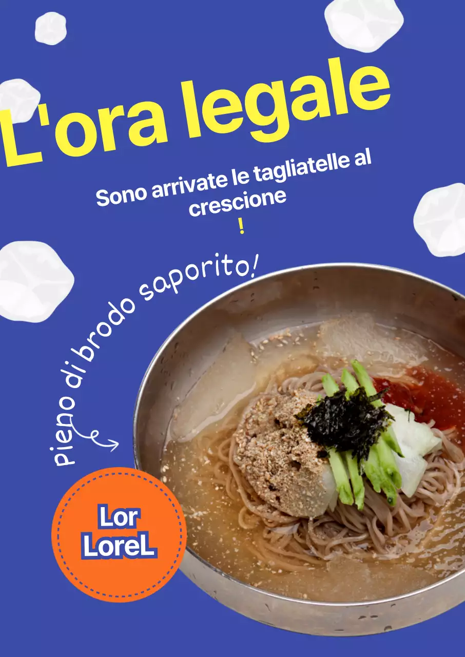 Evento di lancio della soba di grano saraceno con sfondo blu