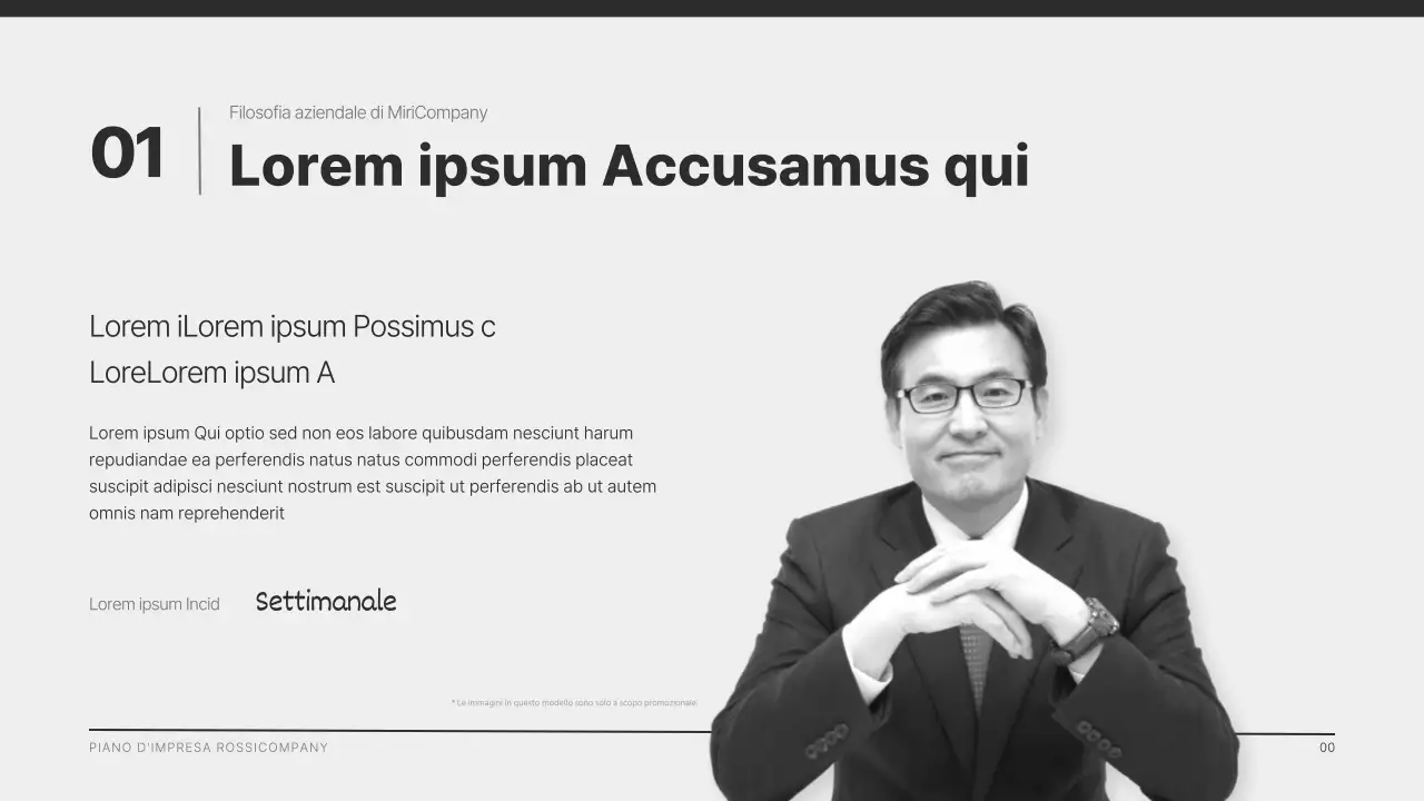 Un profilo aziendale moderno in nero e grigio