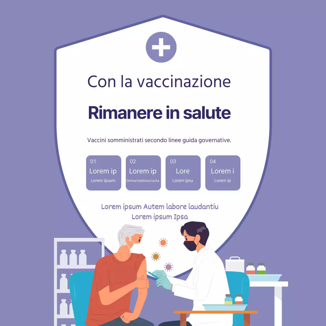 Promozione vaccinale pulita con illustrazioni in viola