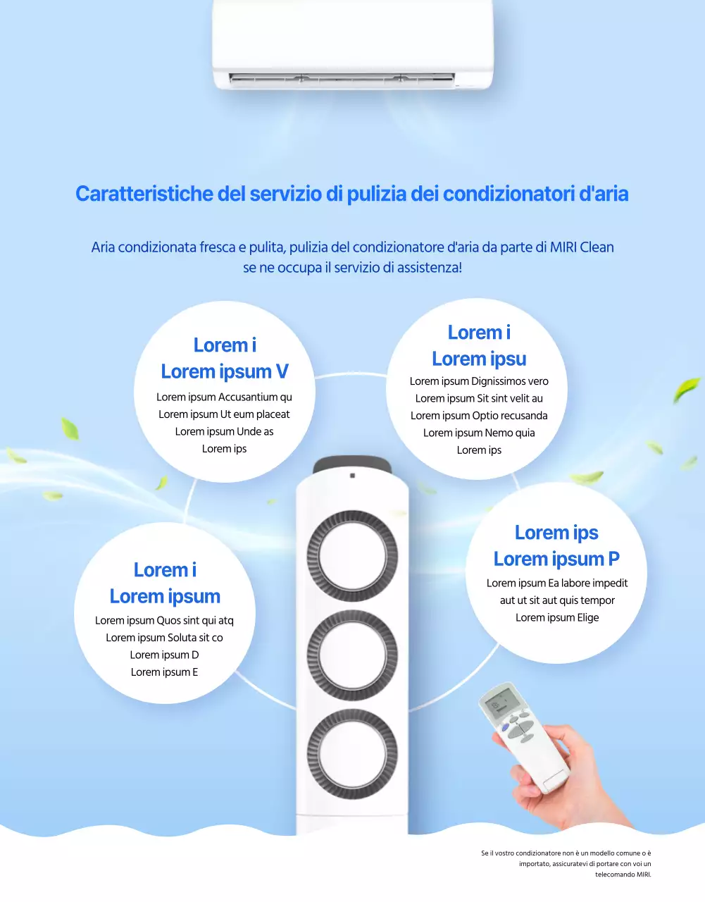 Una semplice pubblicità blu e gialla per la pulizia dei condizionatori d'aria