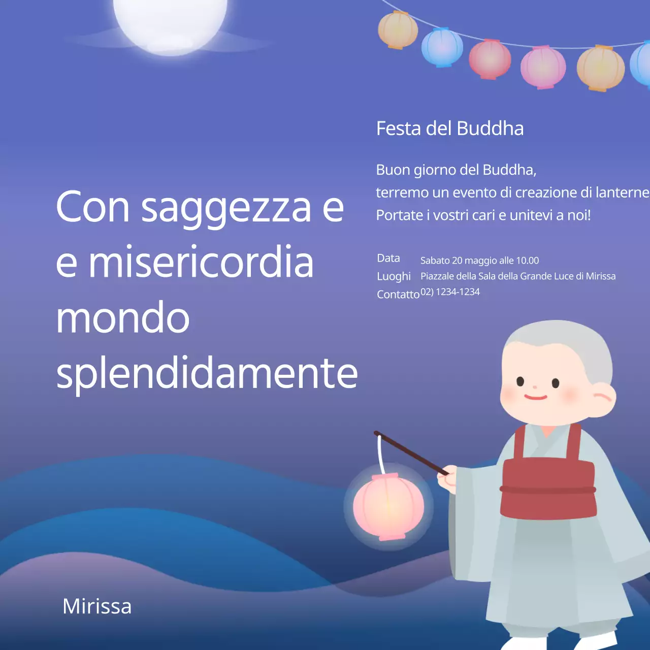 Cielo serale indaco Delicato e tranquillo monastero di Dongzhi Festival delle Lanterne del Giorno del Buddha