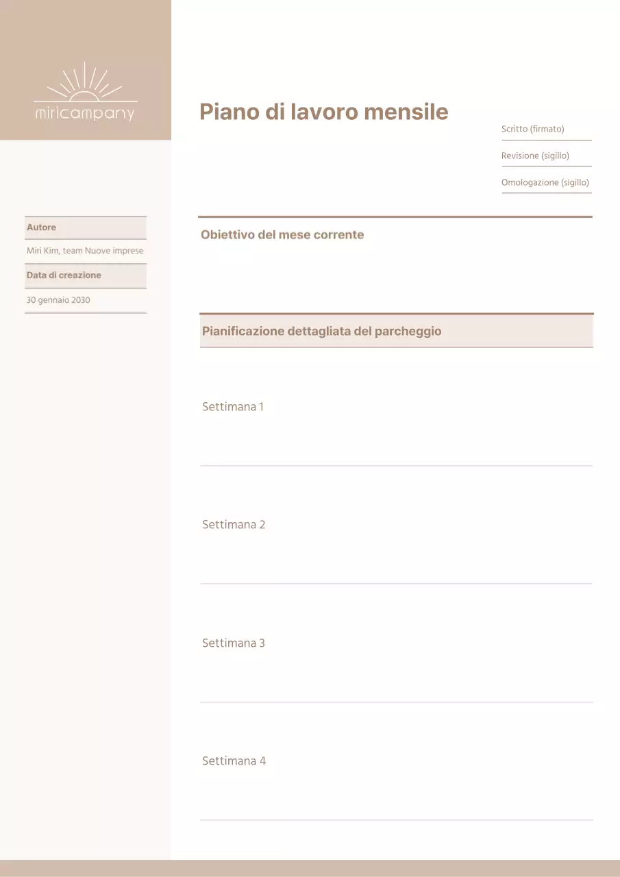 Un piano di lavoro mensile pulito e beige