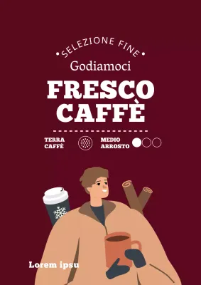 Etichette per confezioni di caffè in grani con simpatiche illustrazioni