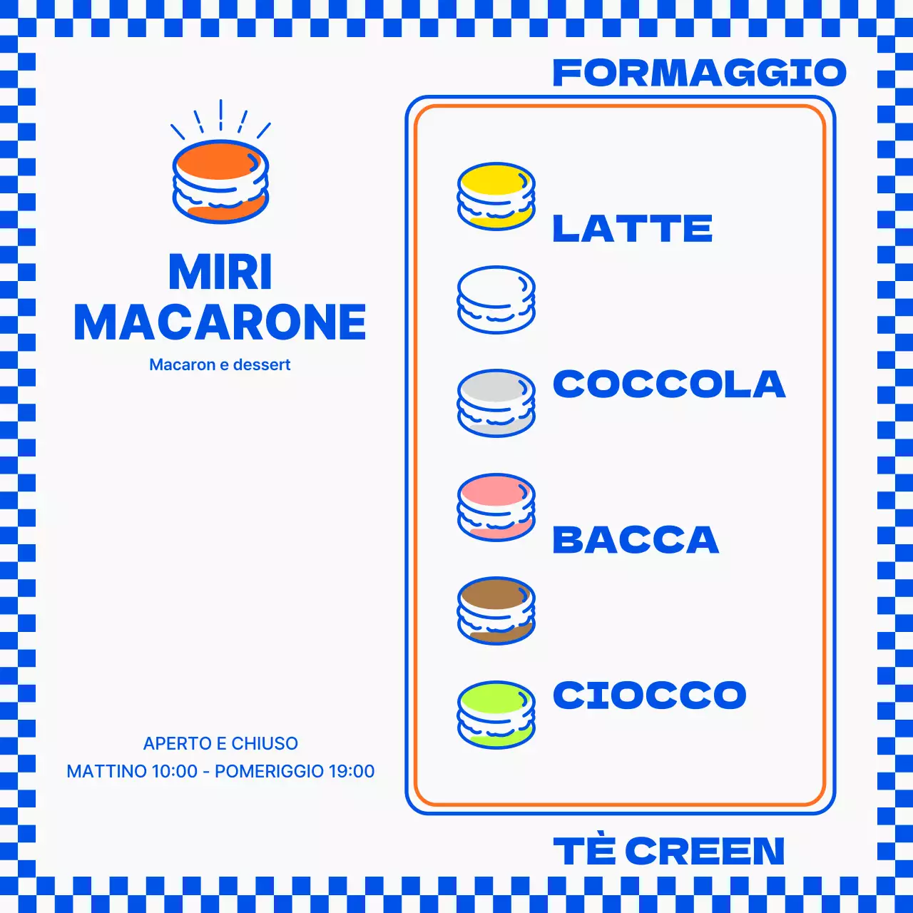 Macaron a scacchiera blu Media sociali