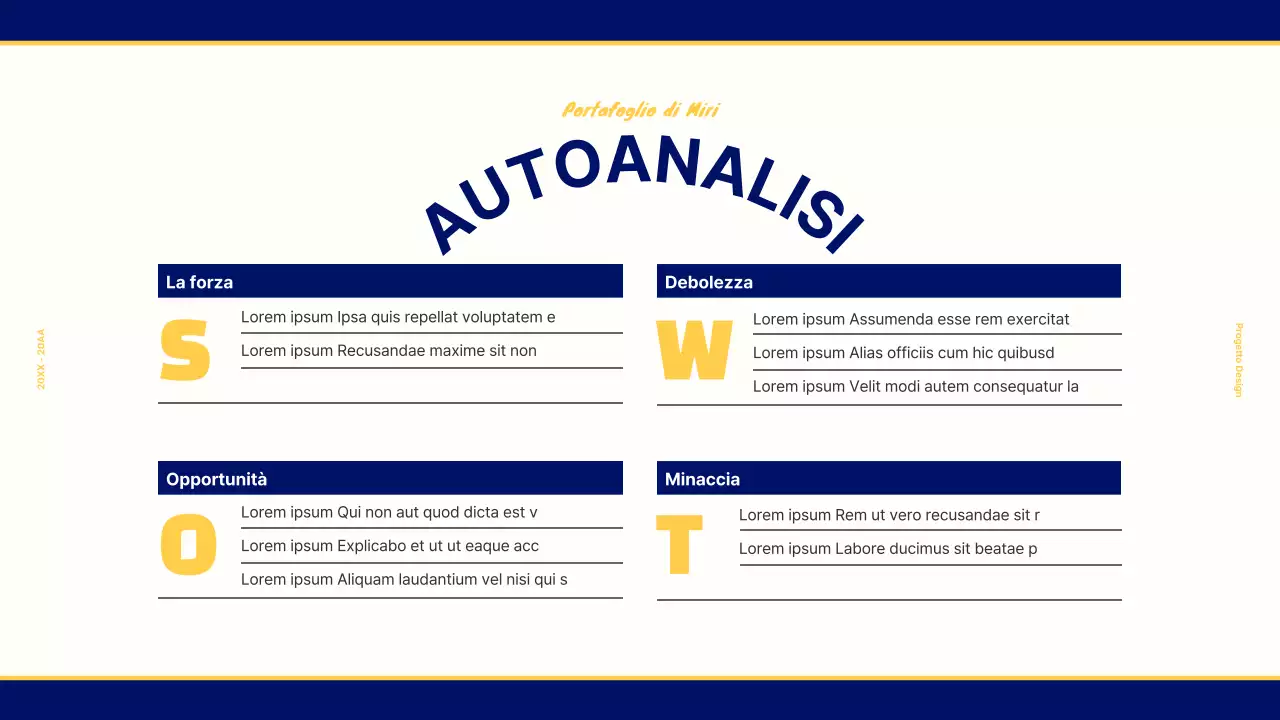 Portafoglio di design per un concetto retrò vintage in blu navy e giallo