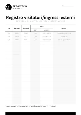 Modello di documento per il registro degli accessi/uscite degli esterni, nero e grigio