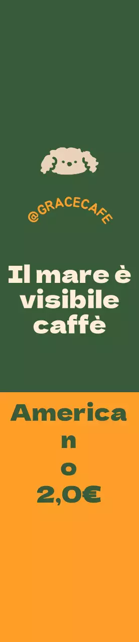 Una simpatica guida al menu e promozione in stile logo di un caffè verde e arancione.