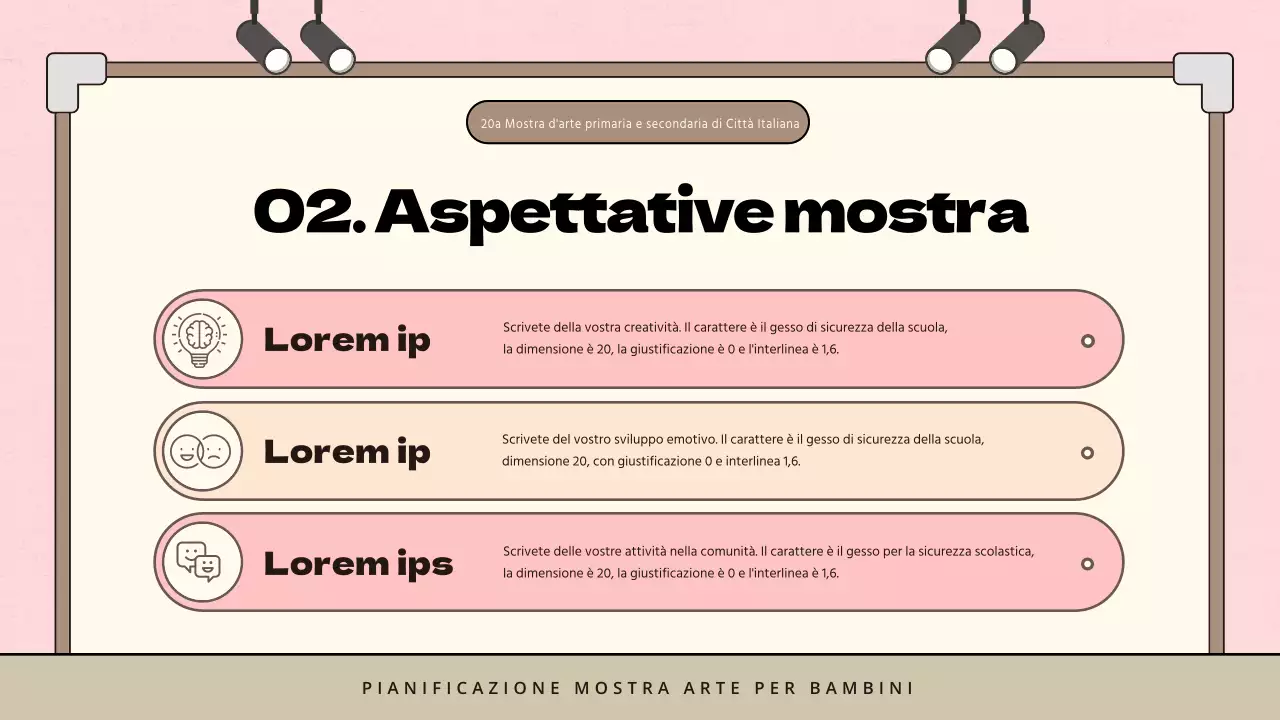 Proposta di mostra d'arte minimalista per bambini in rosa e marrone