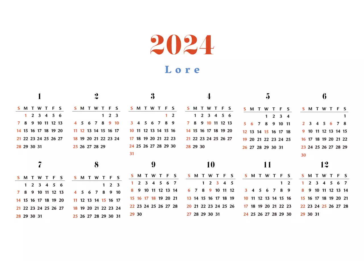 Calendario nostalgico di concezione retrò in rosso e blu