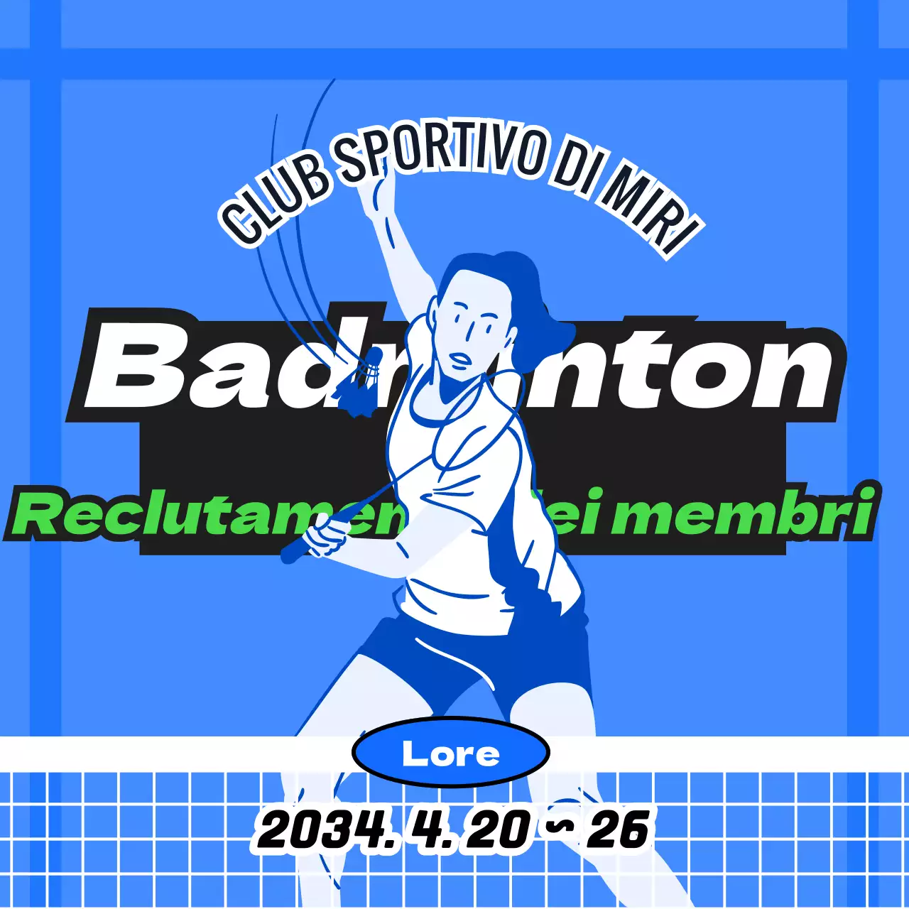 Reclutamento di soci per un club sportivo con un concetto di campo da badminton blu