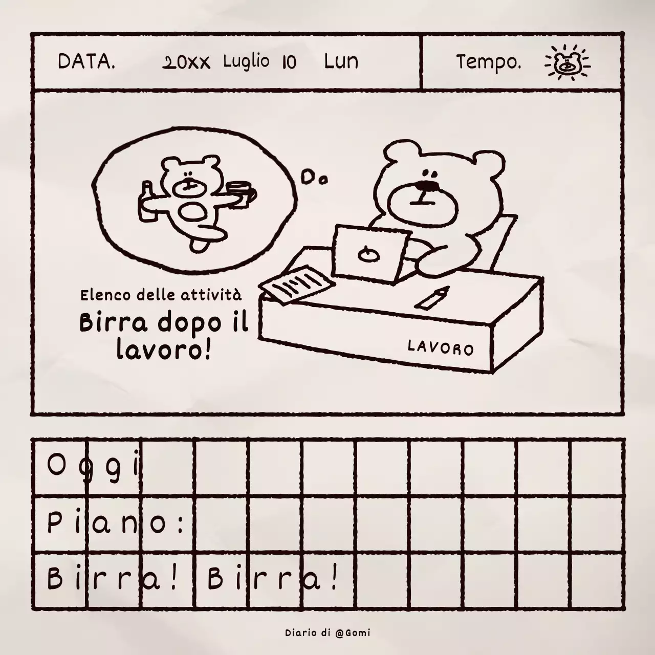 Pacchetto diario con illustrazione di orso bruno carino