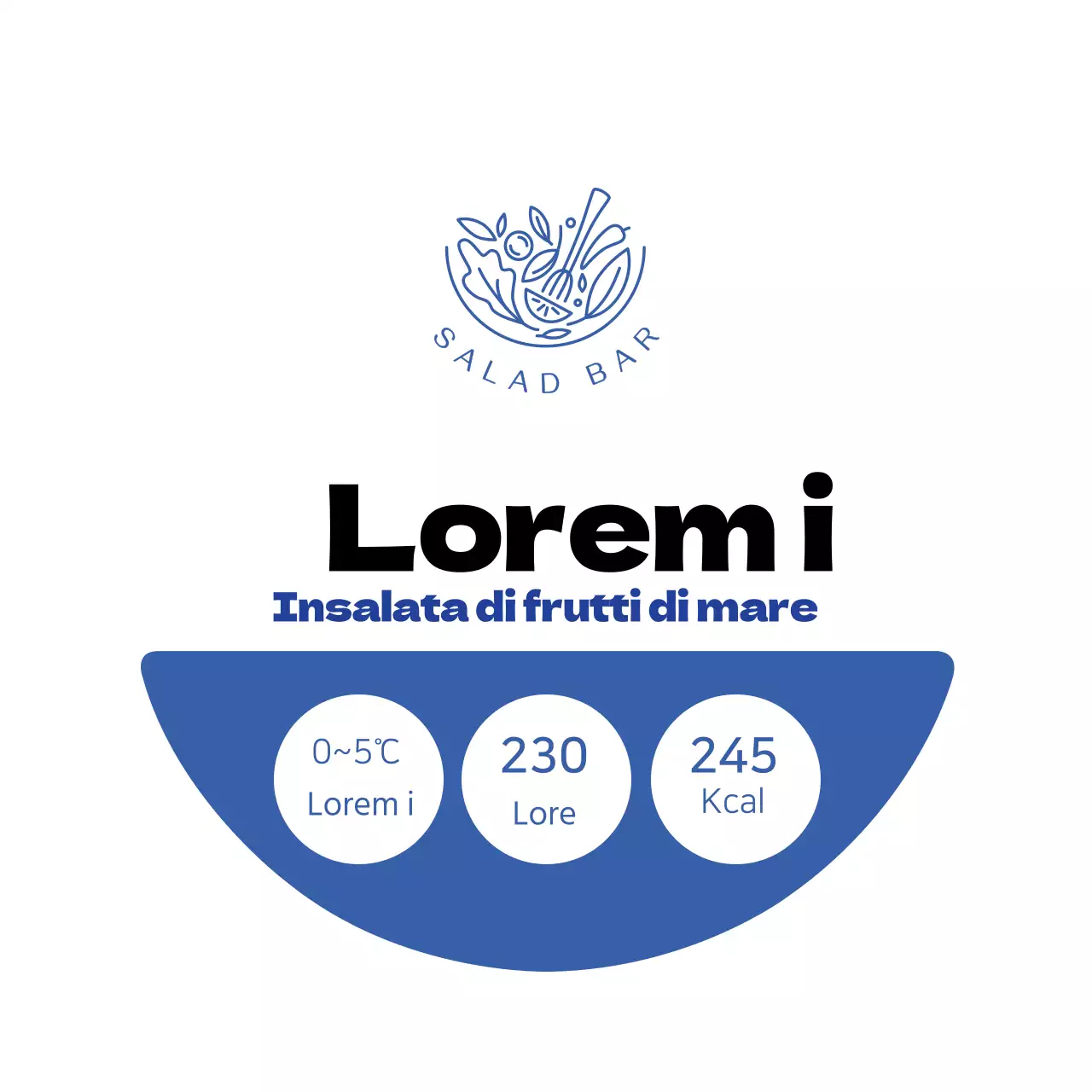 Etichetta per insalata di mare pulita bianca e blu