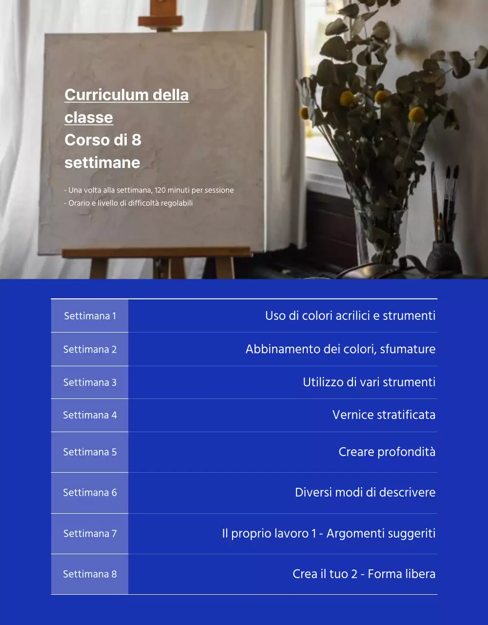 Annuncio di corso d'arte di un giorno con un tocco di beige e blu