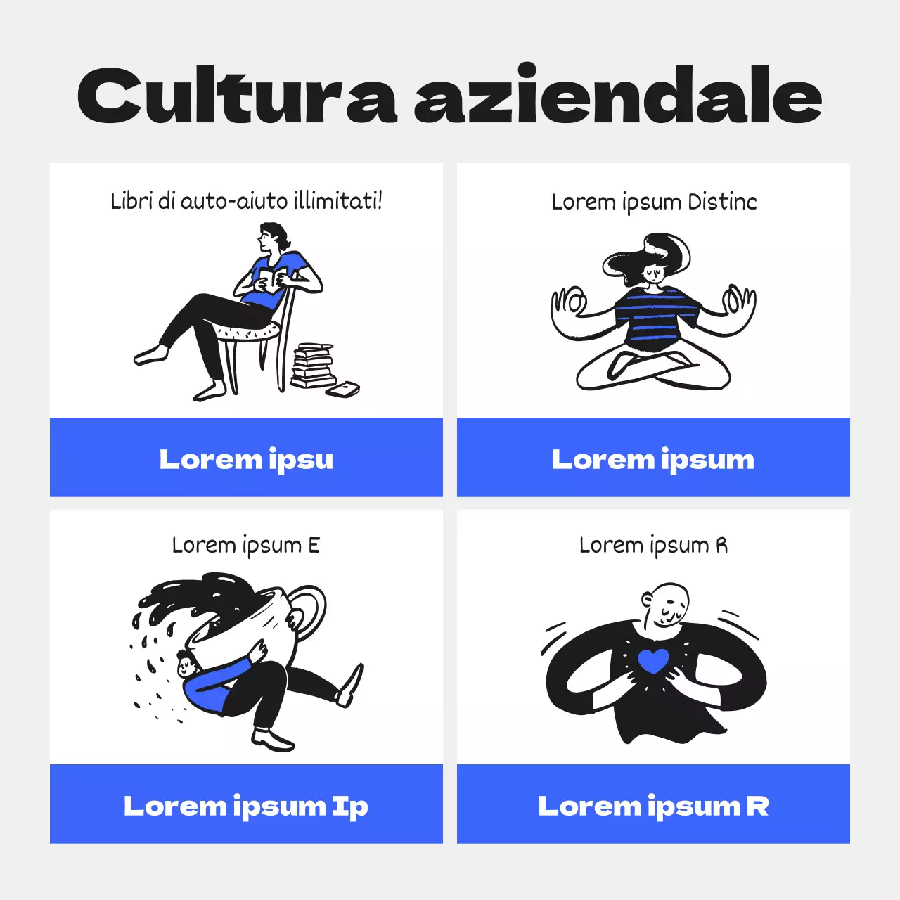 Annuncio aziendale dinamico e giovanile con accenti blu