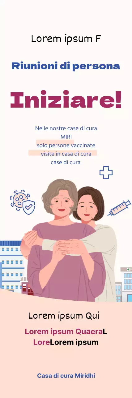 Semplici istruzioni illustrate in blu e rosso per il contatto diretto con il pubblico