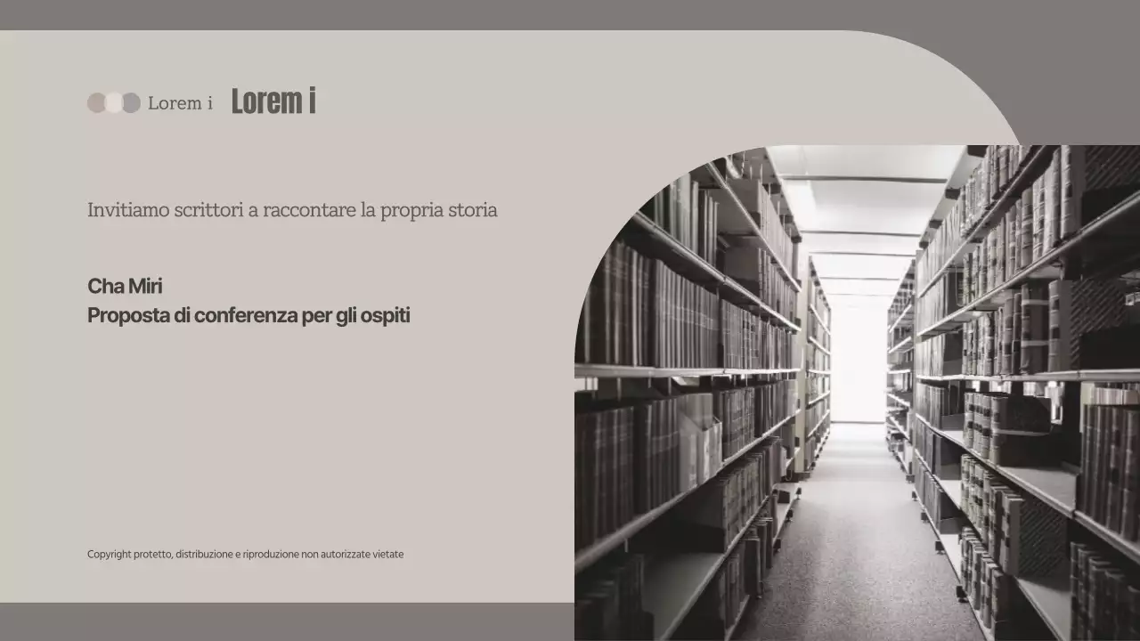 Proposta di una conferenza per gli ospiti in una libreria beige e grigia