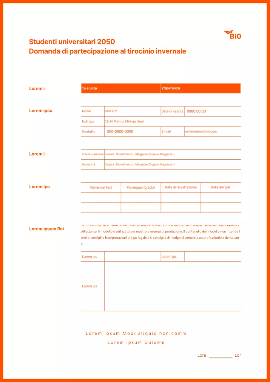 Curriculum invernale per stagisti con una semplice combinazione di colori arancioni
