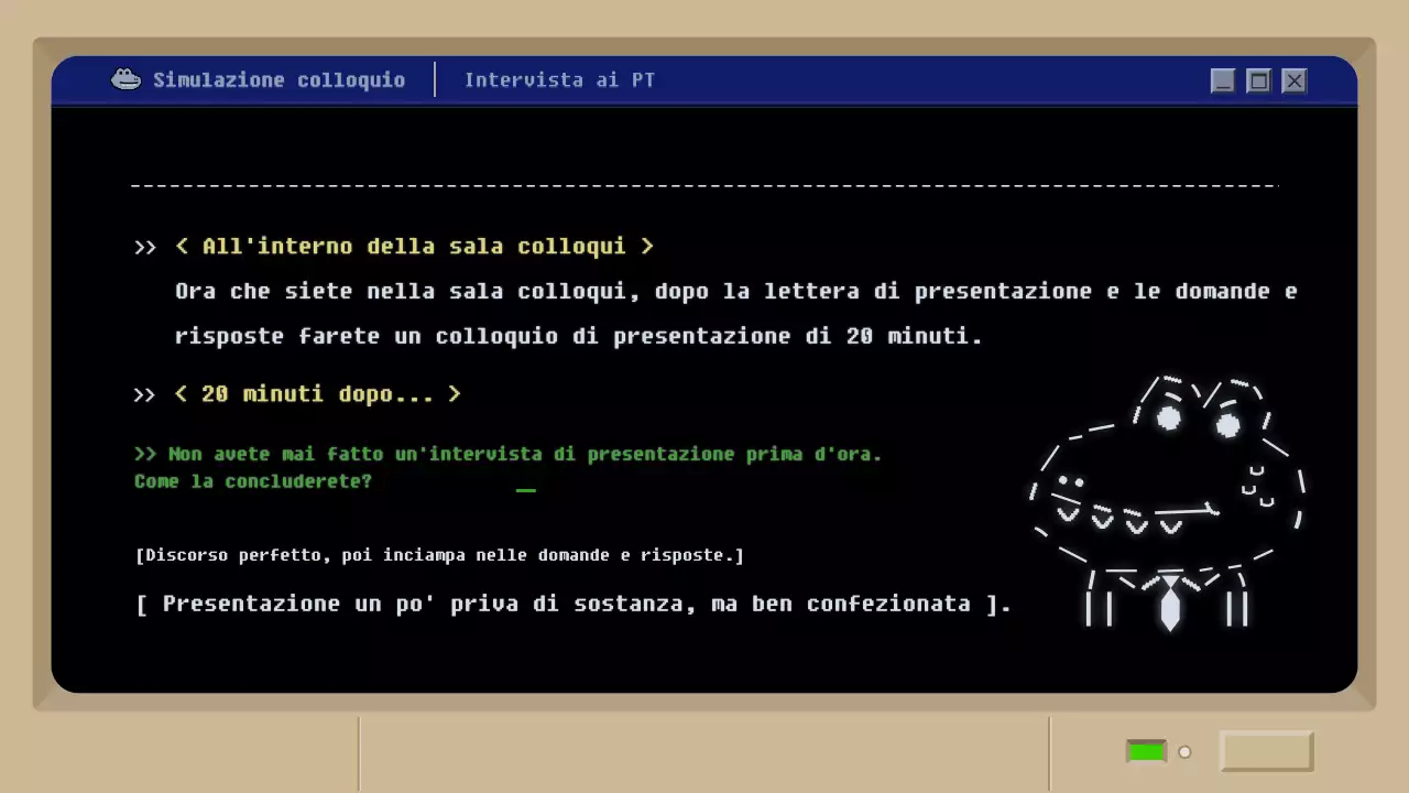 Simulazione di colloquio di lavoro con un concetto di gioco retro mud nero