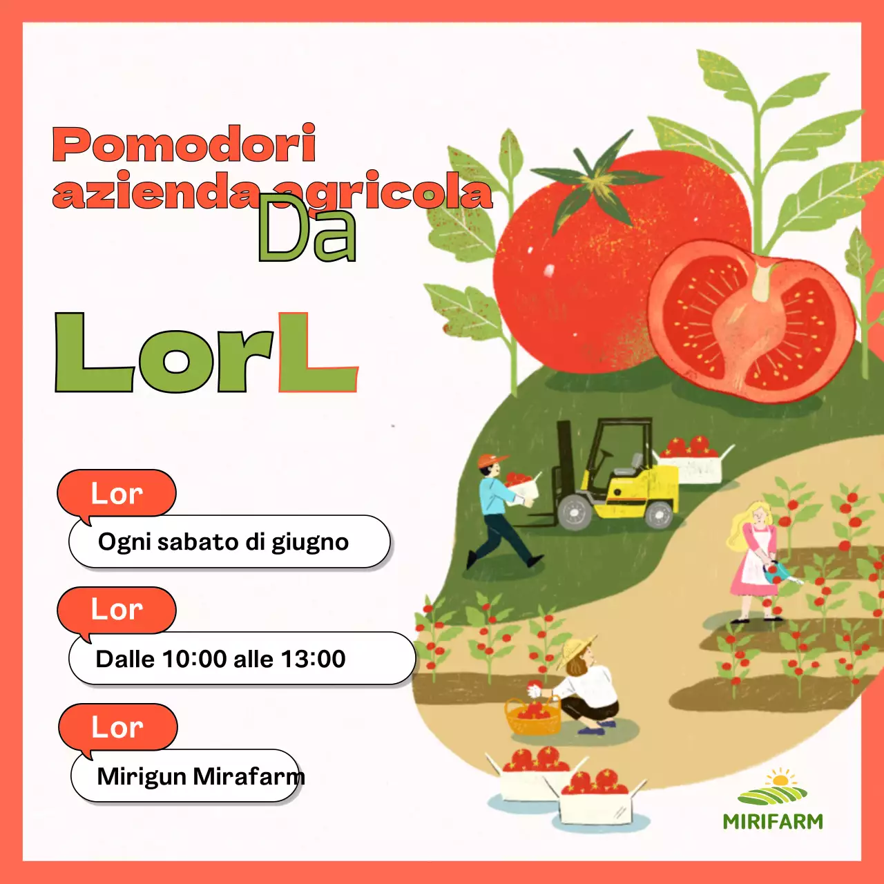 Presentazione dell'esperienza della fattoria del pomodoro arancione illustrato