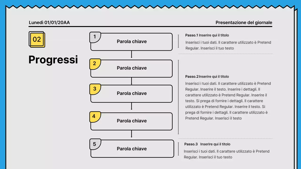 Linee decise e presentazione che attira l'attenzione in un concetto di giornale con accenti di giallo e azzurro