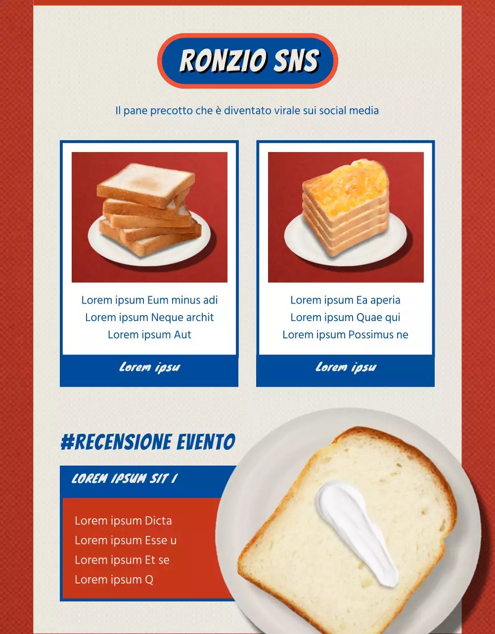 Presentazione del pane vintage rosso e blu