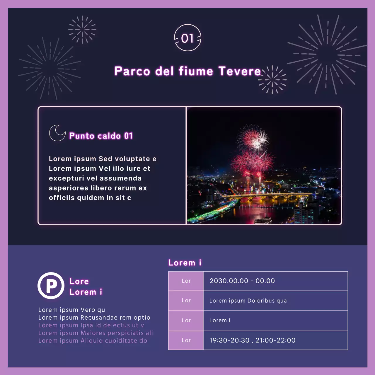 Fuochi d'artificio in neon viola CardNews