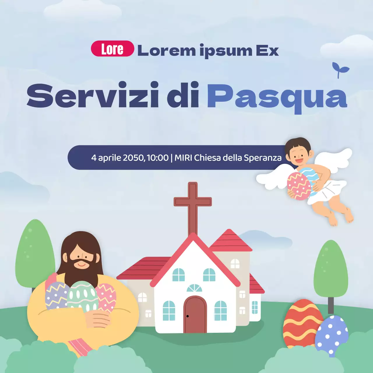 Servizio pasquale dal vivo con un simpatico concetto illustrato