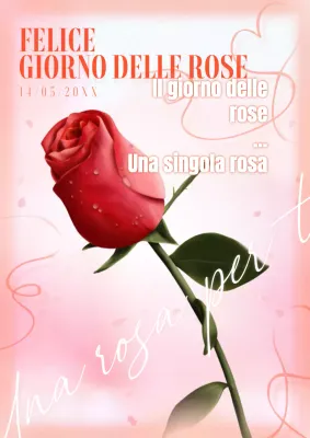 Materiale promozionale per la Giornata della Rosa che mette in evidenza un singolo fiore rosa