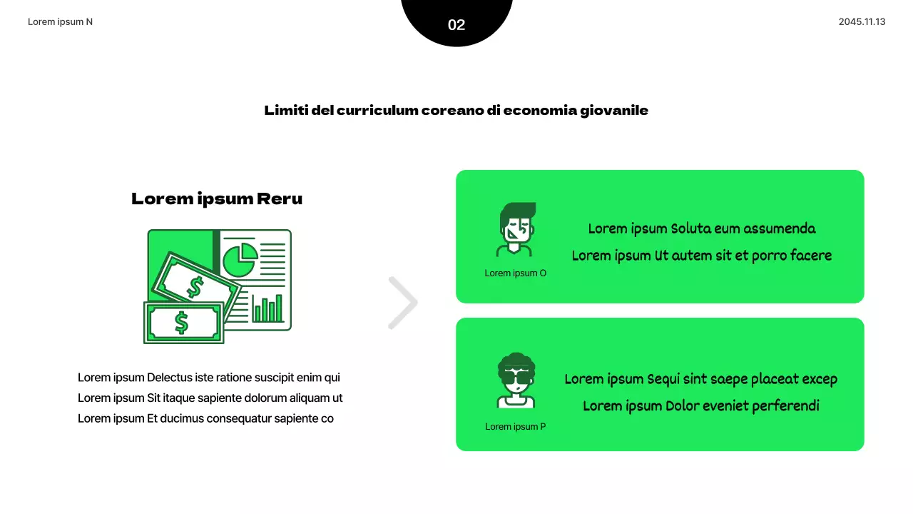 Presentazione minimalista di educazione economica giovanile in verde lime e nero