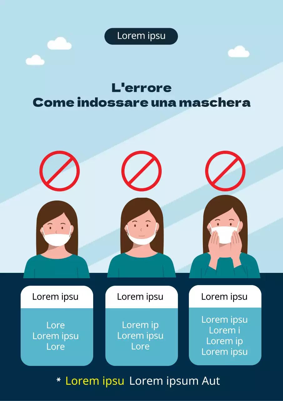 Guida semplice alla prevenzione del coronavirus illustrata in blu