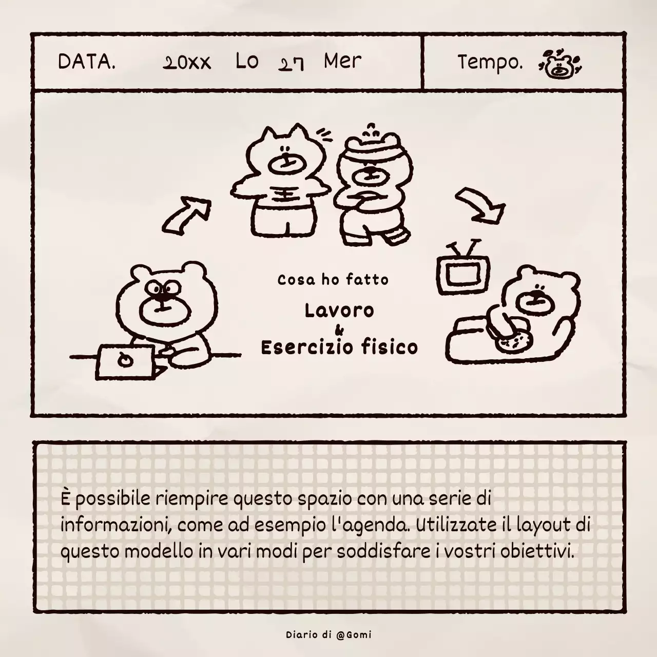 Pacchetto diario con illustrazione di orso bruno carino