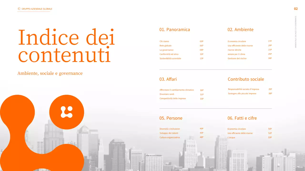 Rapporto di sostenibilità ESG aziendale in arancione