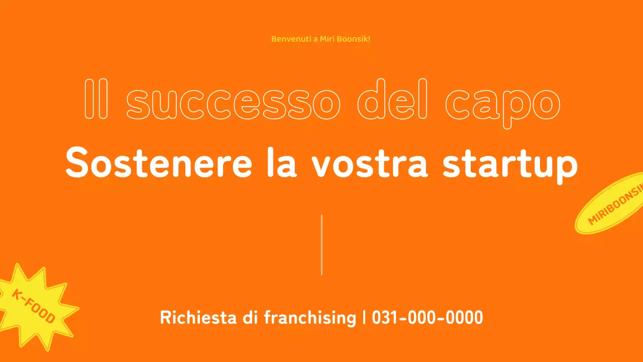 Profilo dell'azienda di catering con accenti di colore arancione e giallo e layout delle foto