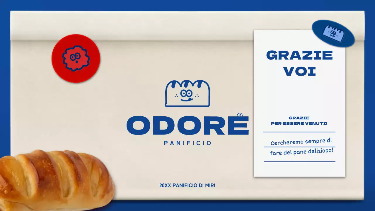 Graziosa cartella per panetteria in blu e marrone