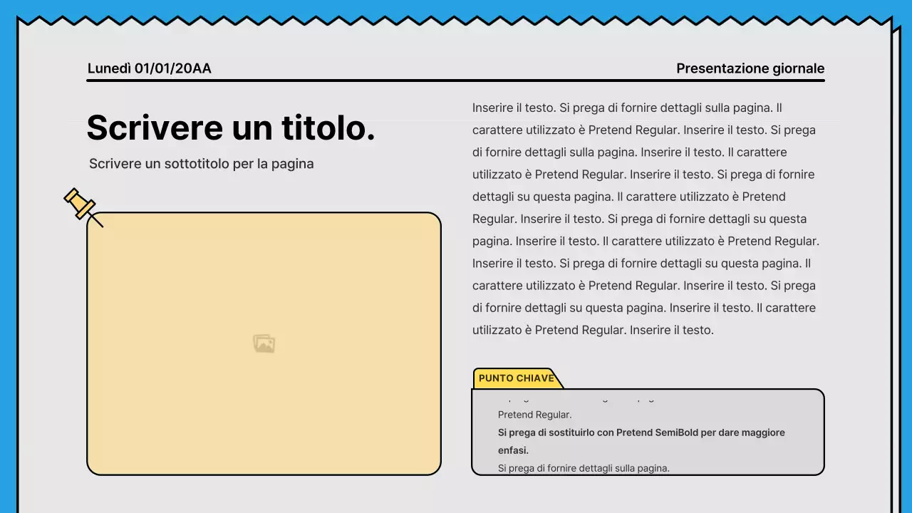 Linee decise e presentazione che attira l'attenzione in un concetto di giornale con accenti di giallo e azzurro