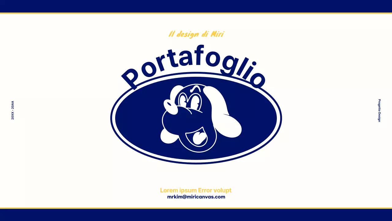 Portafoglio di design per un concetto retrò vintage in blu navy e giallo