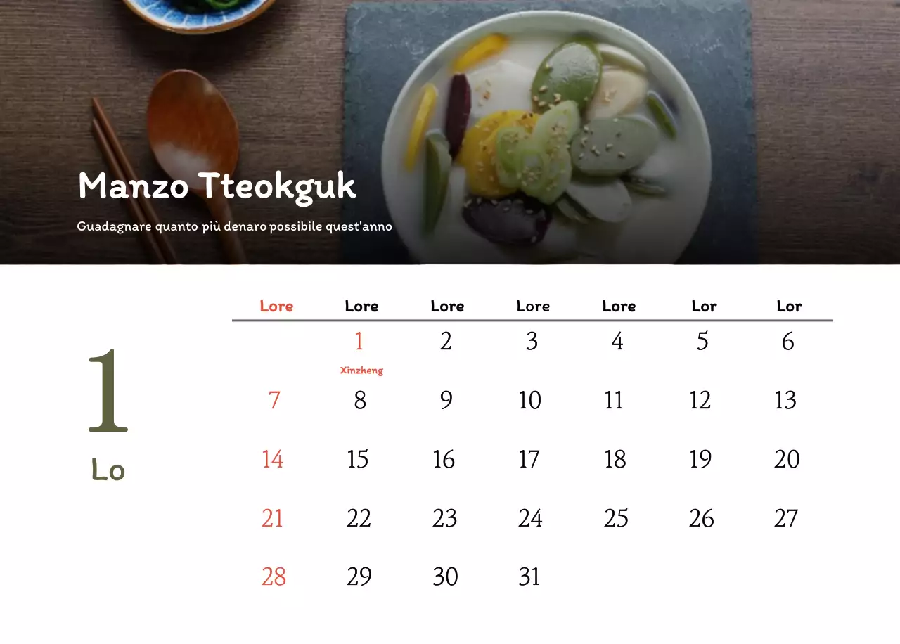 Calendario dei coupon del ristorante coreano tradizionale in beige e marrone