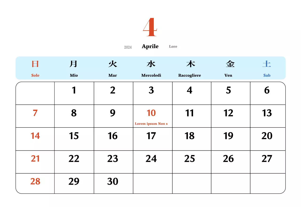 Calendario nostalgico di concezione retrò in rosso e blu