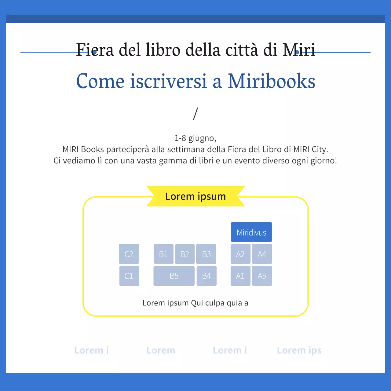 Una guida per una semplice fiera del libro in bianco e blu