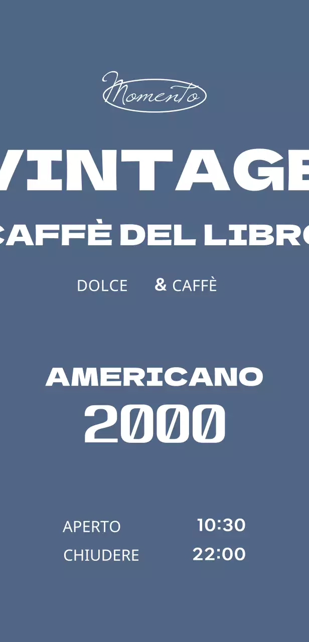 Insegna di un book cafè con menu vintage su sfondo blu