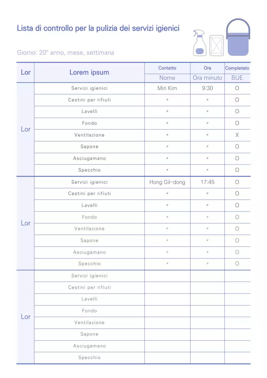 Lista di controllo per la pulizia dei servizi igienici scritta in maniera ordinata Ultramarine