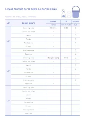 Lista di controllo per la pulizia dei servizi igienici scritta in maniera ordinata Ultramarine