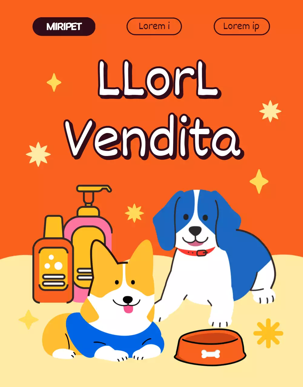 Illustrazione in stile pop art di un simpatico concetto in arancione e giallo Negozio di animali con vendita di animali domestici