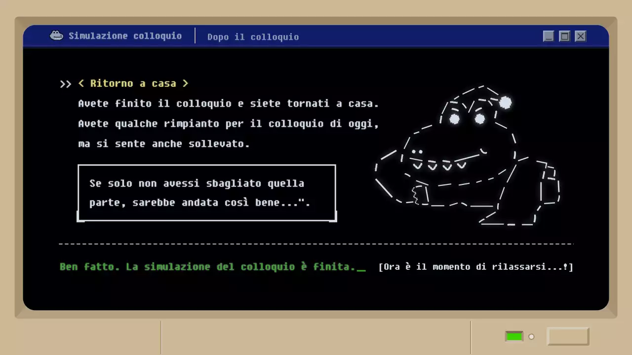 Simulazione di colloquio di lavoro con un concetto di gioco retro mud nero