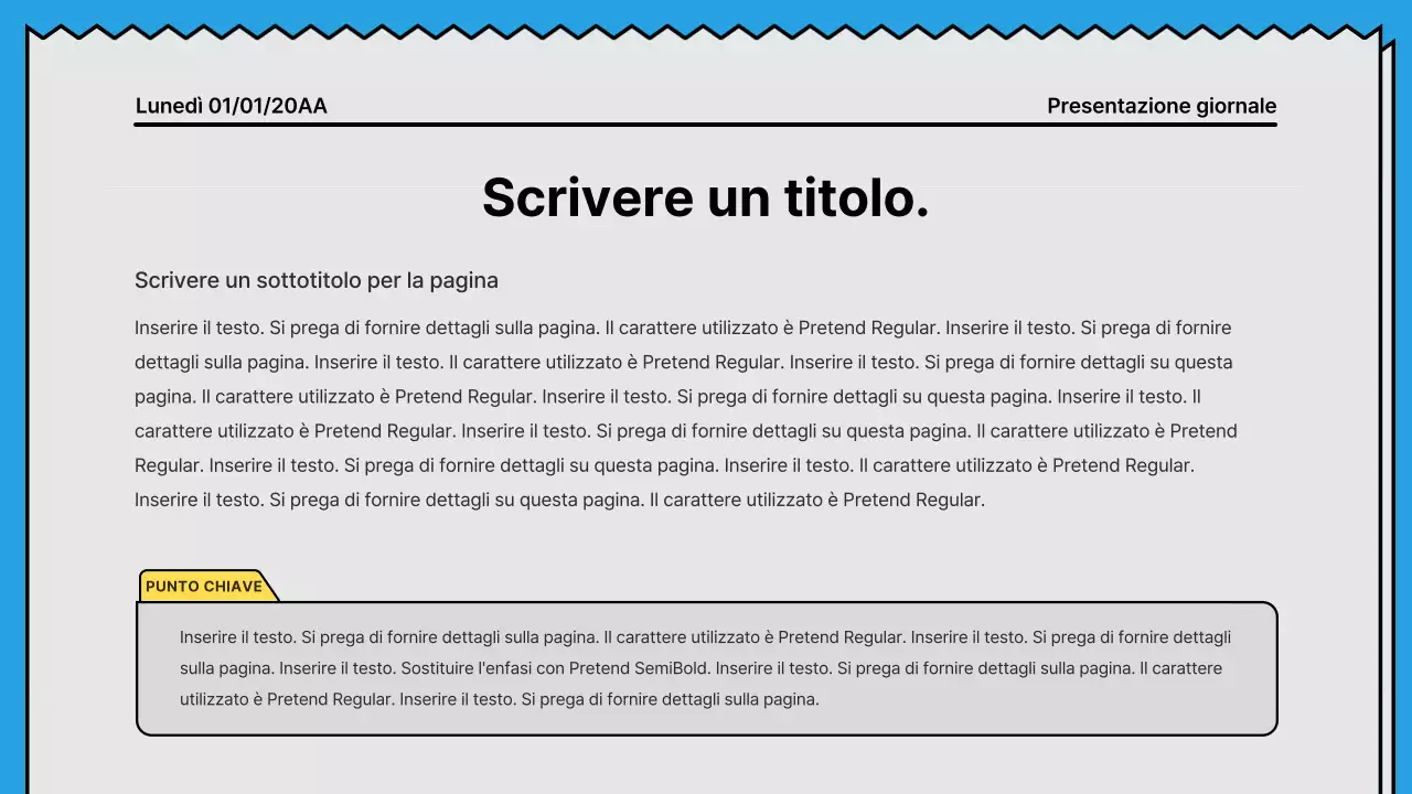 Linee decise e presentazione che attira l'attenzione in un concetto di giornale con accenti di giallo e azzurro