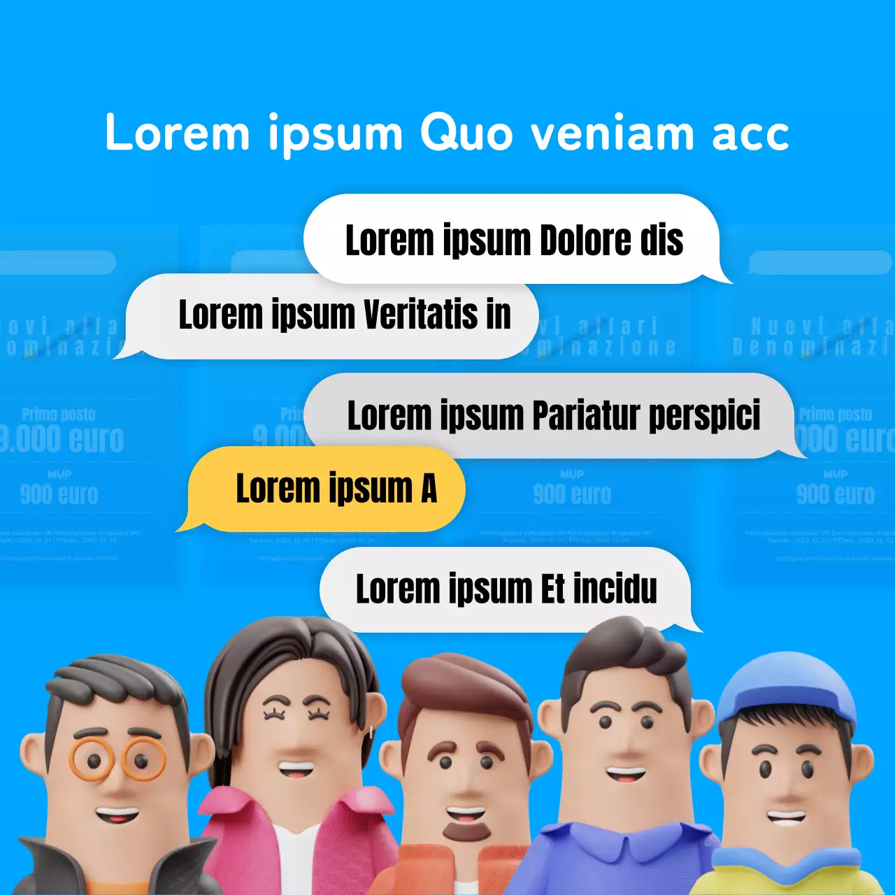 Annuncio dei risultati di un concorso interno per un simpatico concept blu e giallo